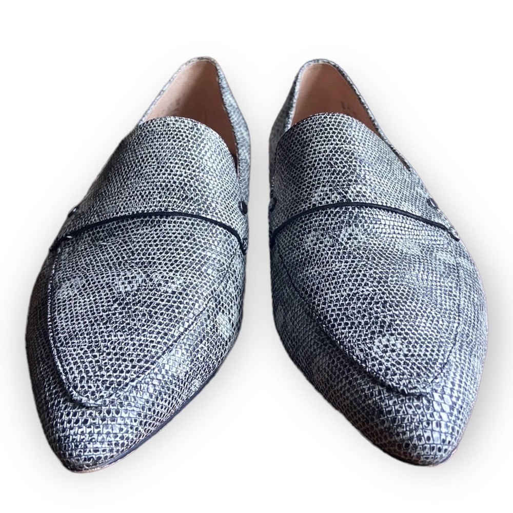 27 Edit Shoes Flats Snake Print Pointed Toe Leather White Grey Size 9 - Picture 6 of 11